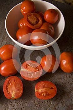 Delicious tomatoes in kitchen