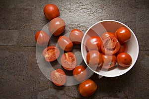 Delicious tomatoes in kitchen