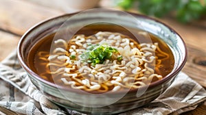 Delicious Traditional Asian Noodle Soup Bowl with Scallions