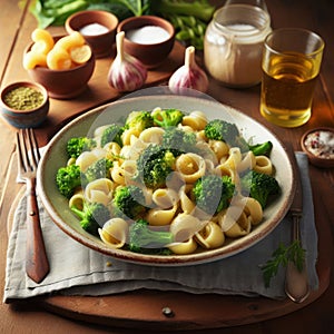 delicious traditional italian orecchiette with broccoli rabe photo