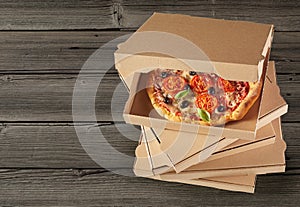 Delicious traditional Italian pizzas in boxes