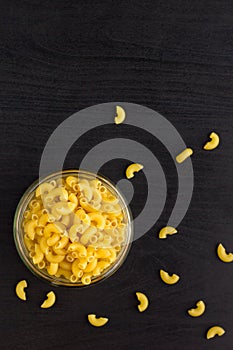 Delicious traditional pasta horns macaroni in the glass jar