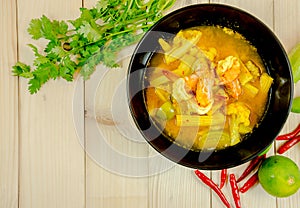 Delicious traditional Thai food, sour soup curry with Shrimp and