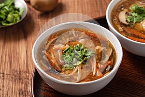 Delicious traditional thick soup with shrimp meat ball and vegetables