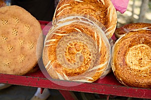 Delicious traditional Uzbek bread lepyoshka