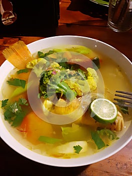 Delicious tropical fish soup with veges