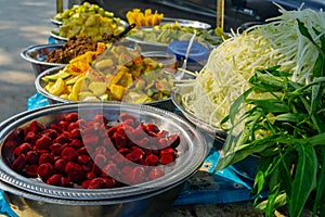 Delicious tropical fruit street food in Myanmar