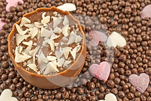 Delicious truffle decorated with white chocolate shavings