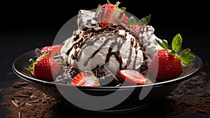 Delicious Truffles With Whipped Cream And Sliced Strawberries