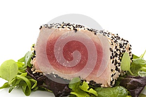 Delicious tuna steak close up.