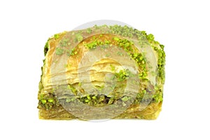 Delicious Turkish baklava with green pistachio nuts. photo