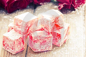 Delicious Turkish Delight with rose flower