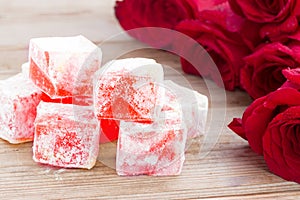 Delicious Turkish Delight with rose flower