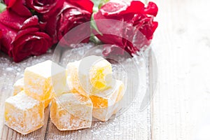 Delicious Turkish Delight with rose flower