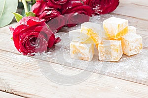 Delicious Turkish Delight with rose flower