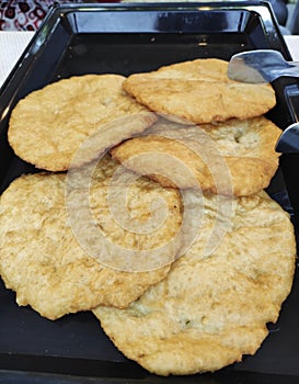 Delicious Turkish flour tortillas fried in oil