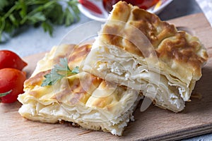 Delicious Turkish food Tray pastry - Turkish name Su boregi