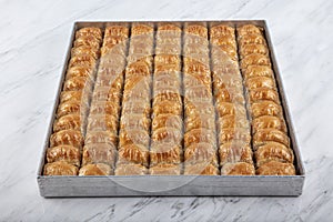 Delicious Turkish pistachio baklava dessert. Traditional turkish dessert antep baklava with pistachio, ramadan or holiday desserts