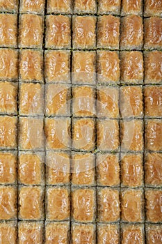 Delicious Turkish pistachio baklava dessert. Traditional turkish dessert antep baklava with pistachio, ramadan or holiday desserts