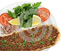 Delicious Turkish Pizza. ( Lahmacun or Etli ekmek )