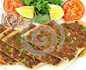Delicious Turkish Pizza. ( Lahmacun or Etli ekmek )