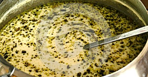 delicious turkish style (yayla) yoghurt soup with mint in close-up