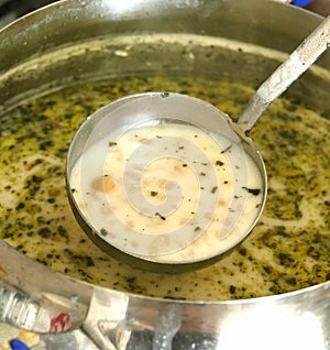 delicious turkish style (yayla) yoghurt soup with mint in close-up