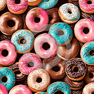 Variety of delicious doughnuts - ai generated image