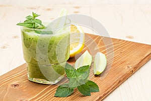 Delicious vegetable cocktail of cucumber mint and lemon