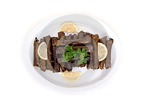 Delicious vegetarian stuffed grape leaves