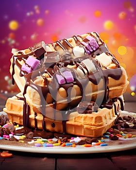 A delicious waffle with chocolate composition - Food design