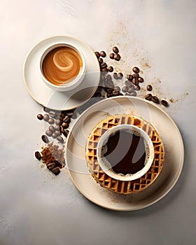 A delicious waffle and coffee composition - Food design