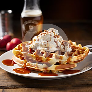 Delicious Waffles With Caramel And Syrup - Rtx On Applecore Style