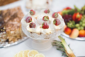 Delicious wedding reception candy bar dessert table