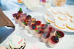 Delicious wedding reception candy bar dessert table