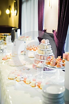 Delicious wedding reception candy bar dessert table