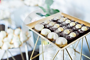 Delicious wedding reception candy bar dessert table