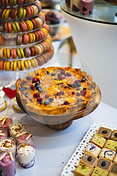 Delicious wedding reception candy bar dessert table