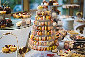 Delicious wedding reception candy bar dessert table