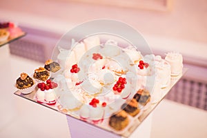 Delicious wedding reception candy bar dessert table