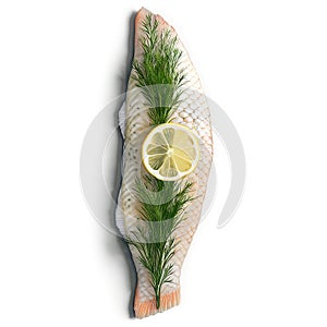 A delicious wild-caught Atlantic cod fillet, baked with a lemon and herb butter, delicates sea food, isolated on