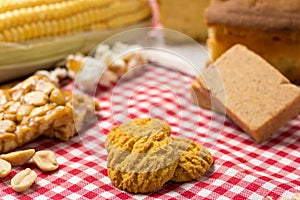 Delicious yellow cookie of corn. Sweet food of Festa Junina, a t