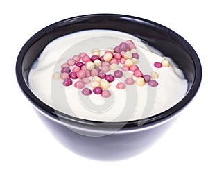 Delicious yoghurt with crispy cereal balls