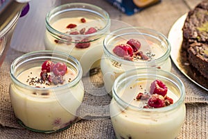 Delicious yogurt in jars