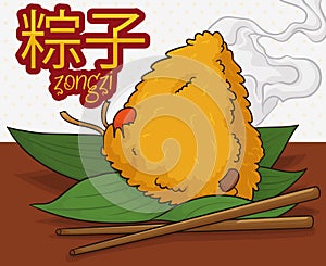 Delicious Zongzi Dumpling with Chopsticks, Vector Illustration