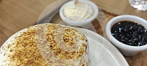 deliciouse soft pancake with tapioca called boba. many sugar will make happy all days photo