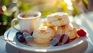 Deliciously baked scones with fresh berries breakfast indulgence in a stunning photo photo