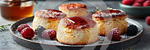 Deliciously baked scones with fresh berries breakfast treat in high quality image photo
