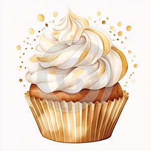 Deliciously Decadent: A Golden Cupcake Sticker with Silver Liqui