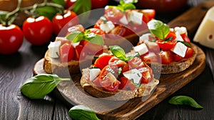 Deliciously Fresh and Wholesome Bruschetta: Mozzarella, Tomatoes, and Basil - A Nourishing and Veget